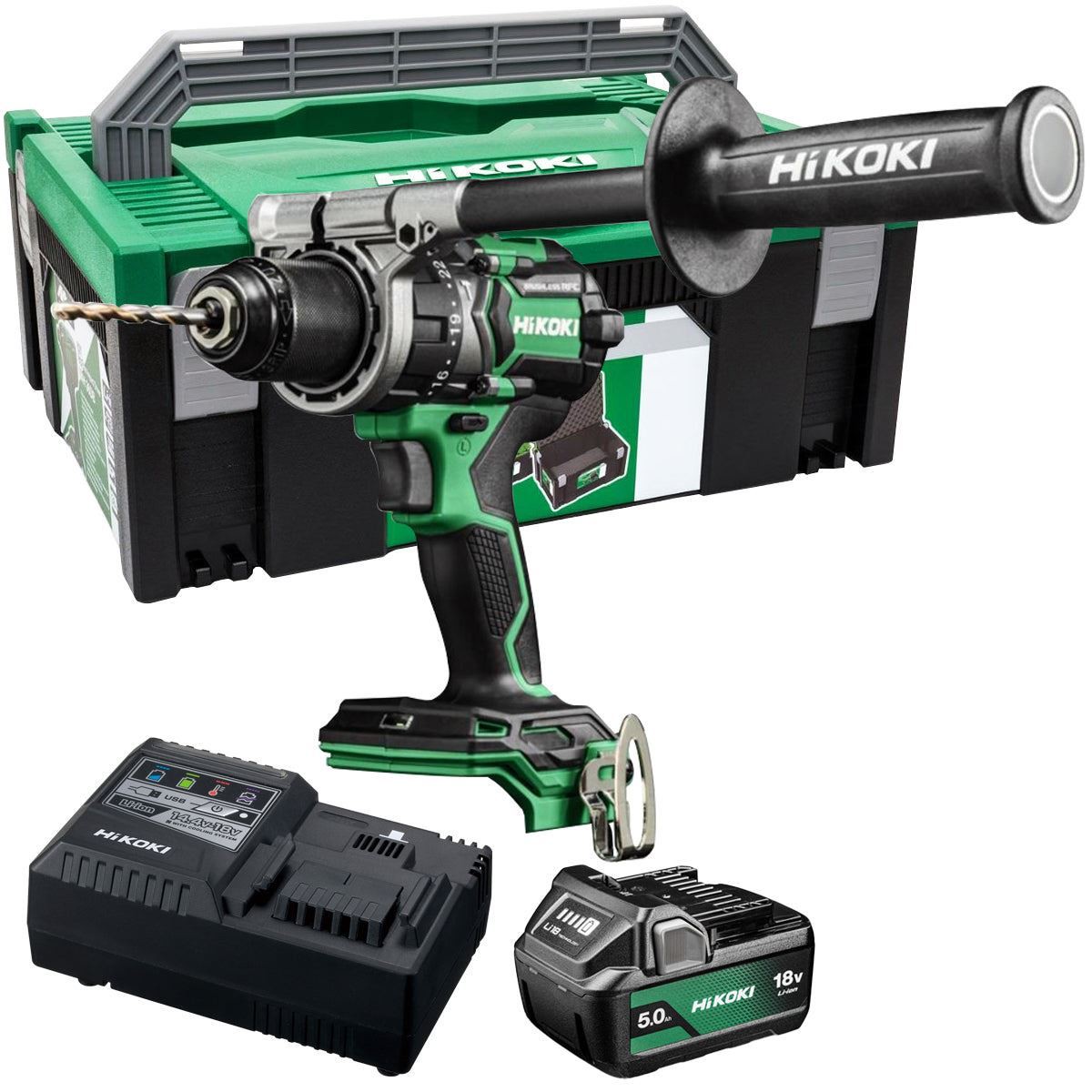 Hikoki DV18DCW2Z 18V Brushless Combi Drill with 1 x 5.0Ah Battery Charger & Case