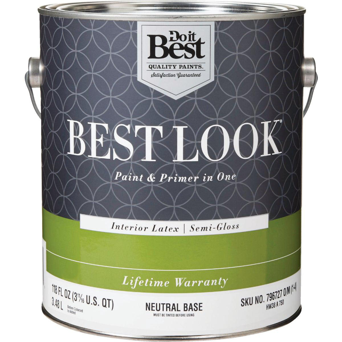 Best Look Latex Paint 038 Primer In One Semi-Gloss Interior Wall Paint Neutral Base 1 Gal