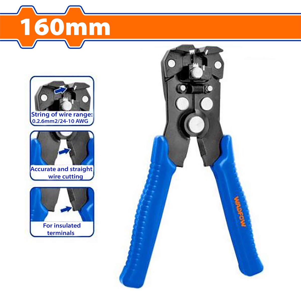 Wadfow 160mm / 0.2-6mm(24-10AWG) Automatic Wire Stripper WBQ3606 (WHT)