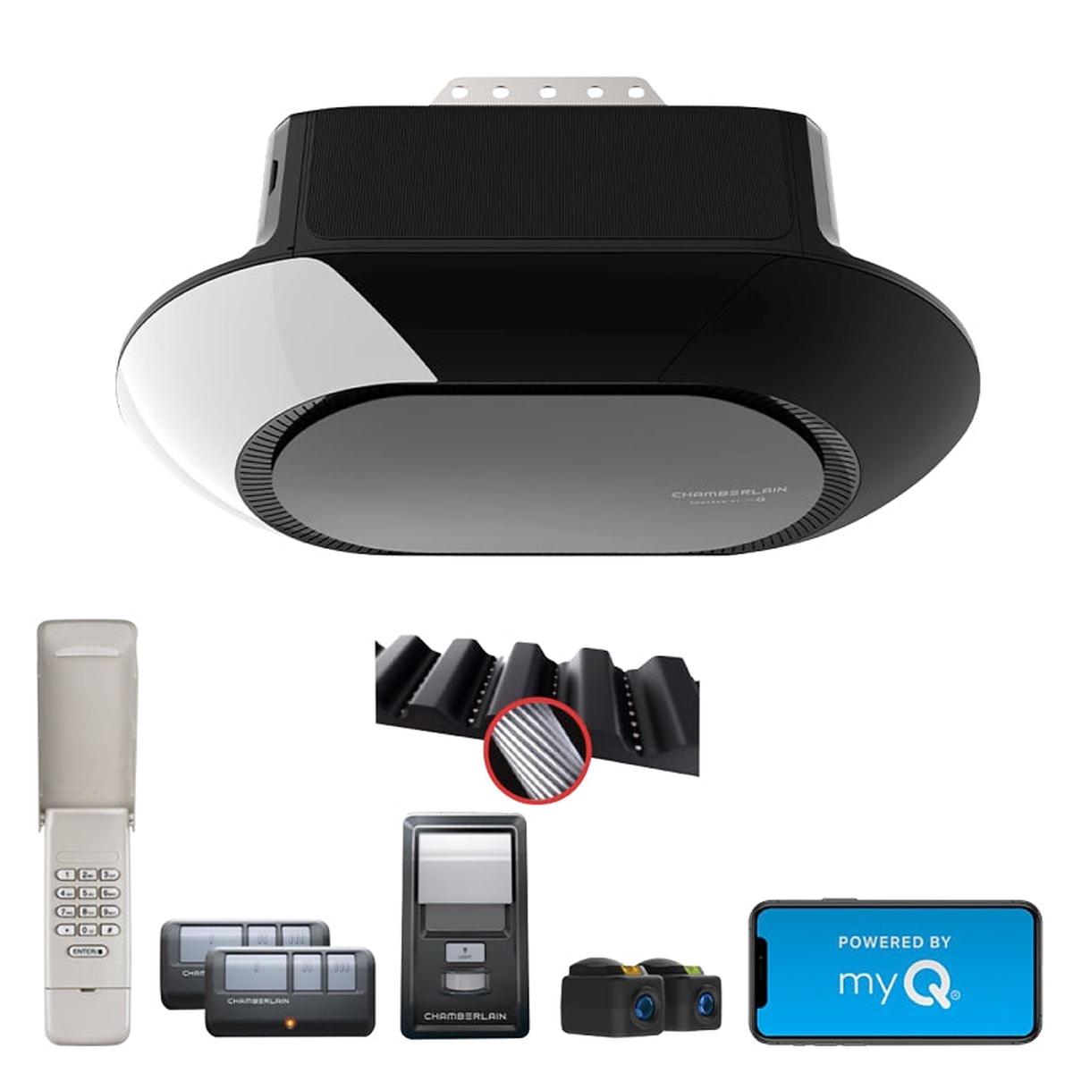 Chamberlain B4643X Garage Door Opener With Integrated Security Camera, Battery, Belt Drive, OS: myQ App