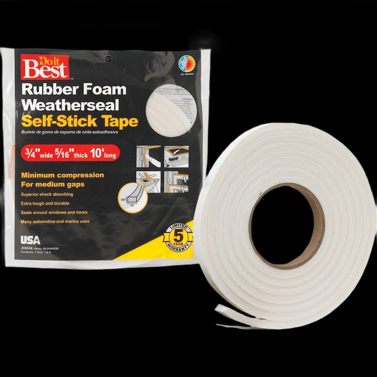 Do it Best White Foam Weatherstrip Tape 34 x 516 In x 10 ft