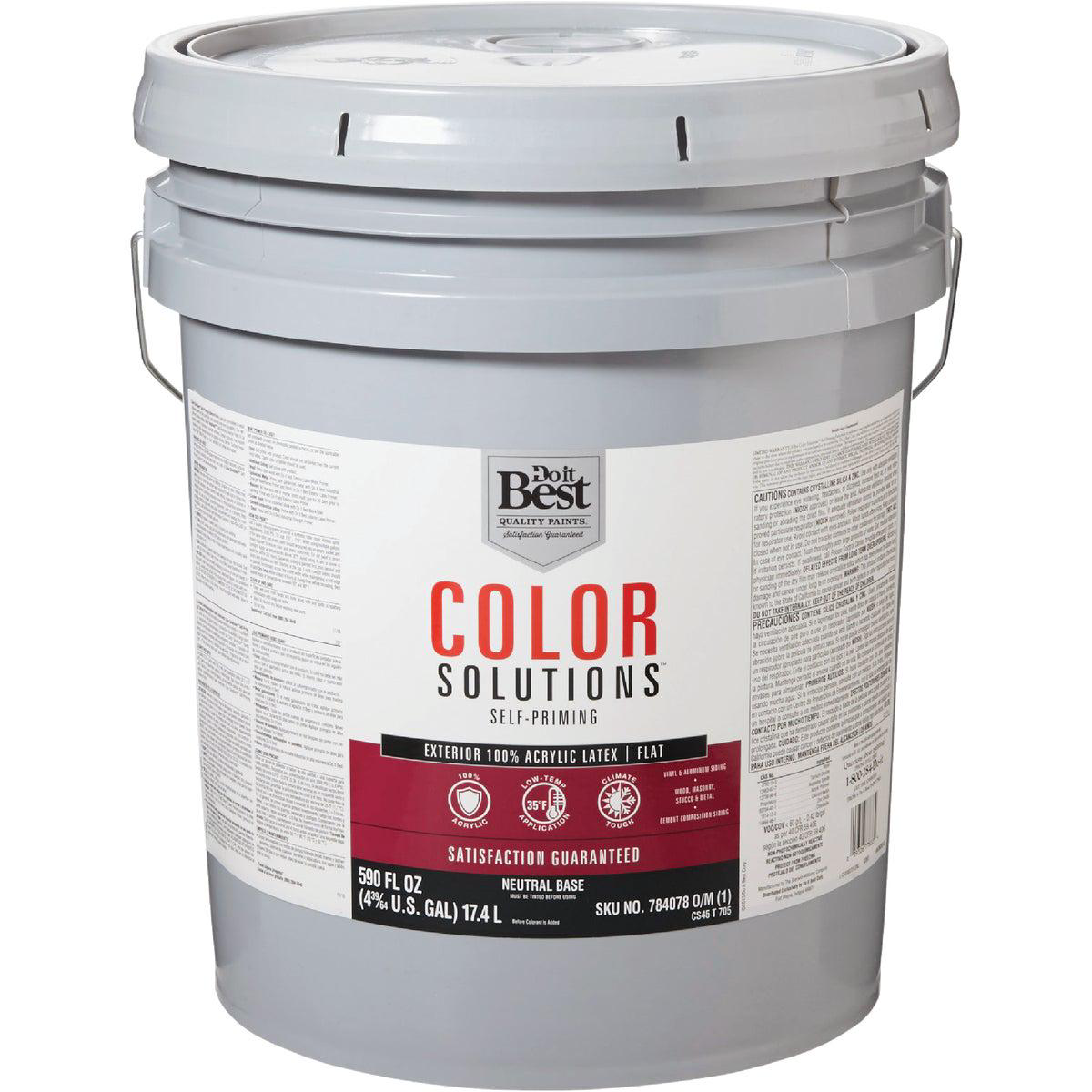 Do it Best Color Solutions 100 Acrylic Latex Self-Priming Flat Exterior House Paint Neutral Base 5 Gal