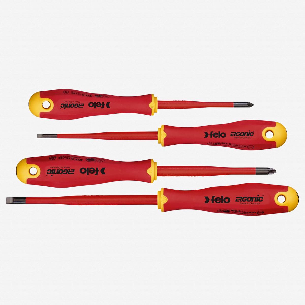 Felo Ergonic E-Slim VDE Pozidriv and Slotted Screwdriver Set, 4 Pieces
