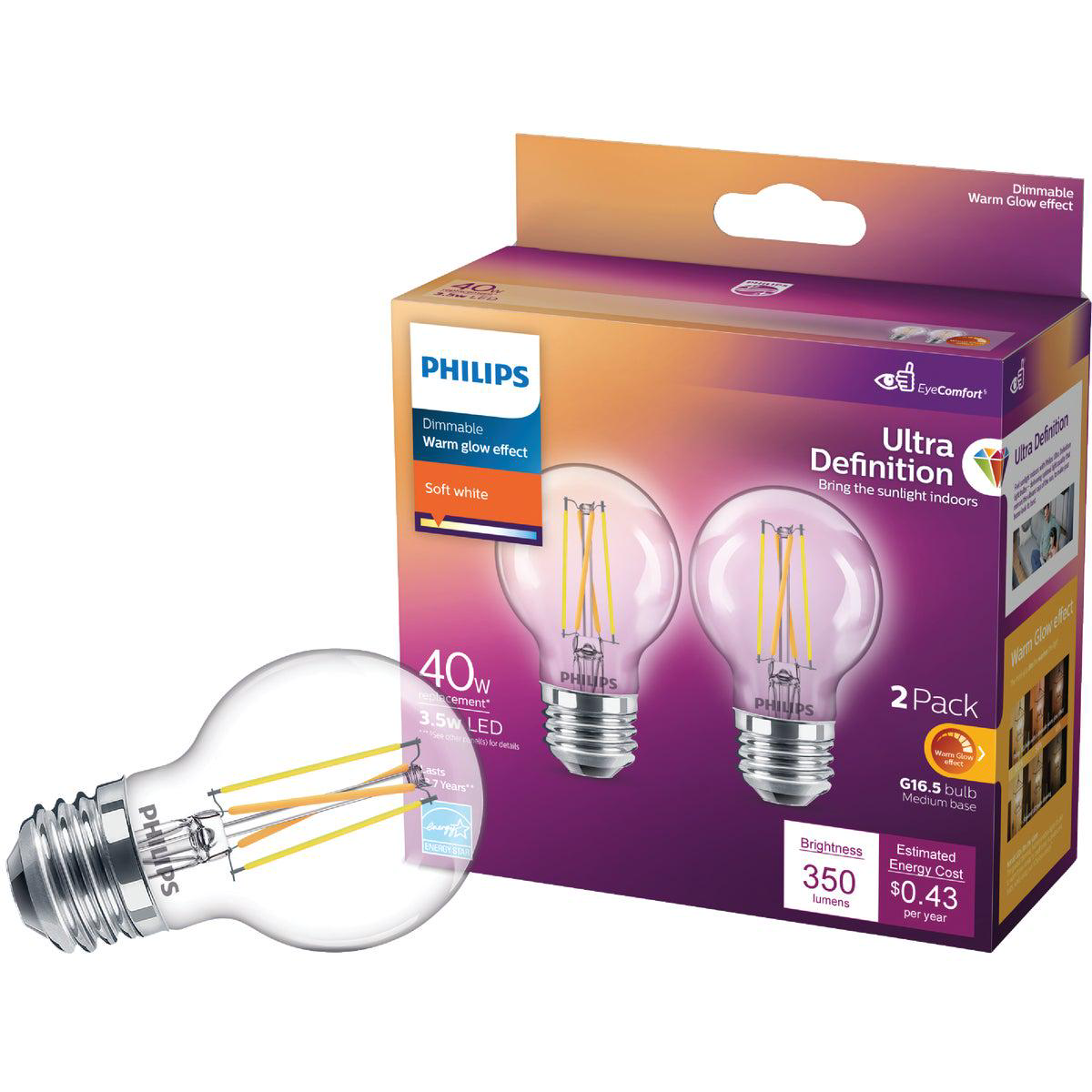 Philips Ultra Definition 40W Equivalent Soft White G165 Medium LED Decorative Light Bulb (2-Pack)