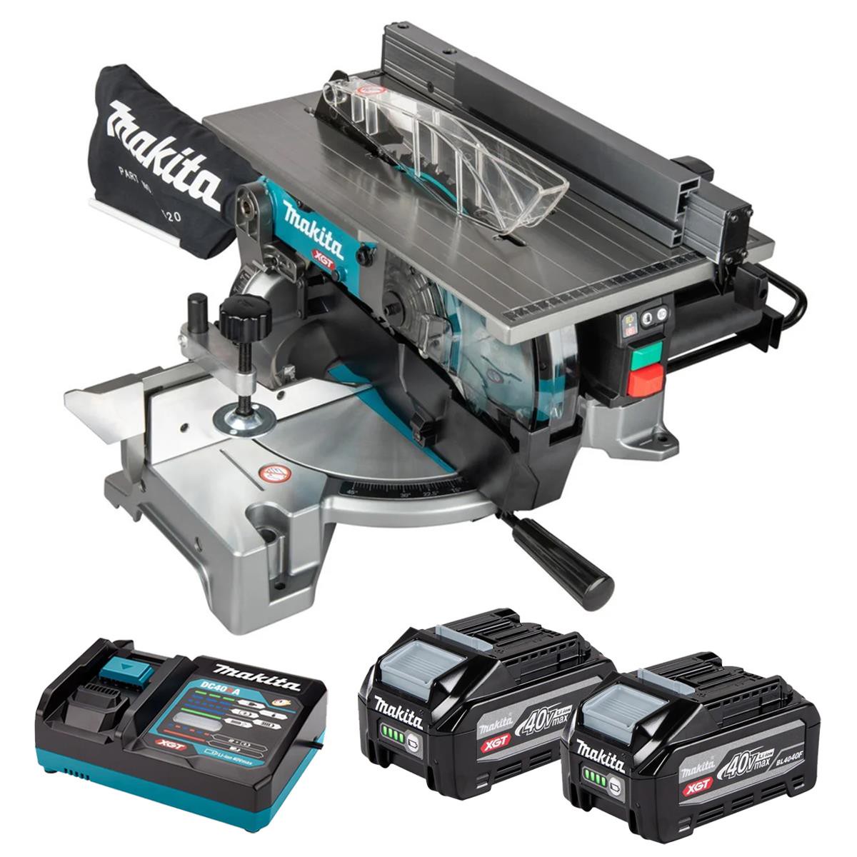 Makita LH001GZ 40V Max XGT Brushless 260mm Table Top Mitre Saw with 2 x 4.0Ah Battery & Charger