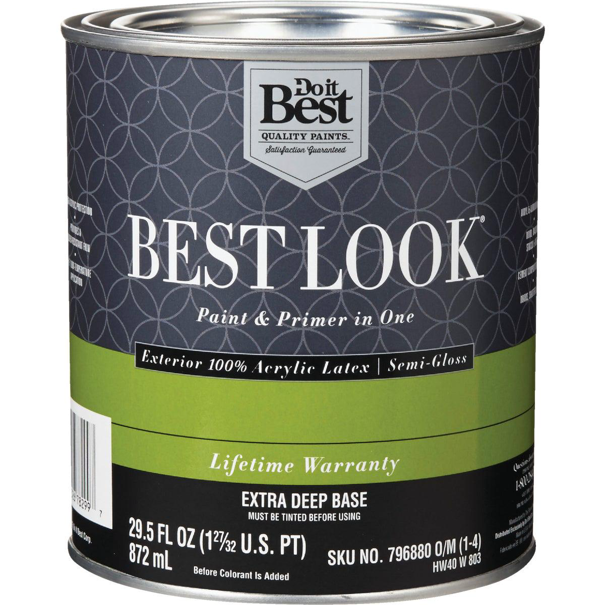 Best Look 100 Acrylic Latex Paint 038 Primer In One Semi-Gloss Exterior House Paint Extra Deep Base 1 Qt