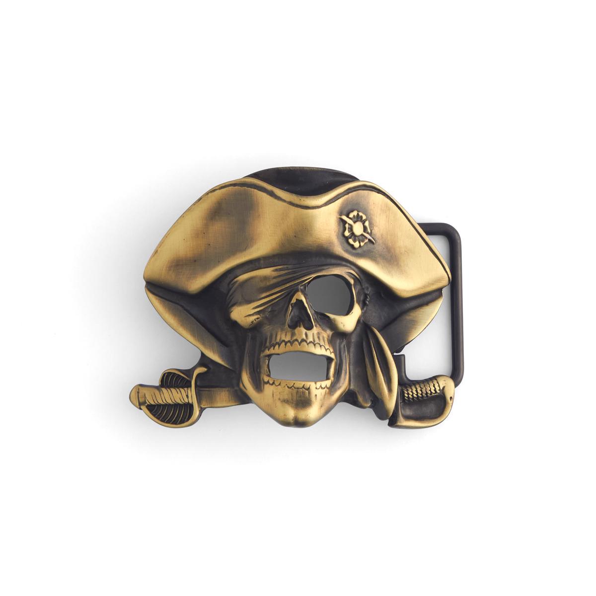 Pirate Skull Trophy Buckle - Antique Brass