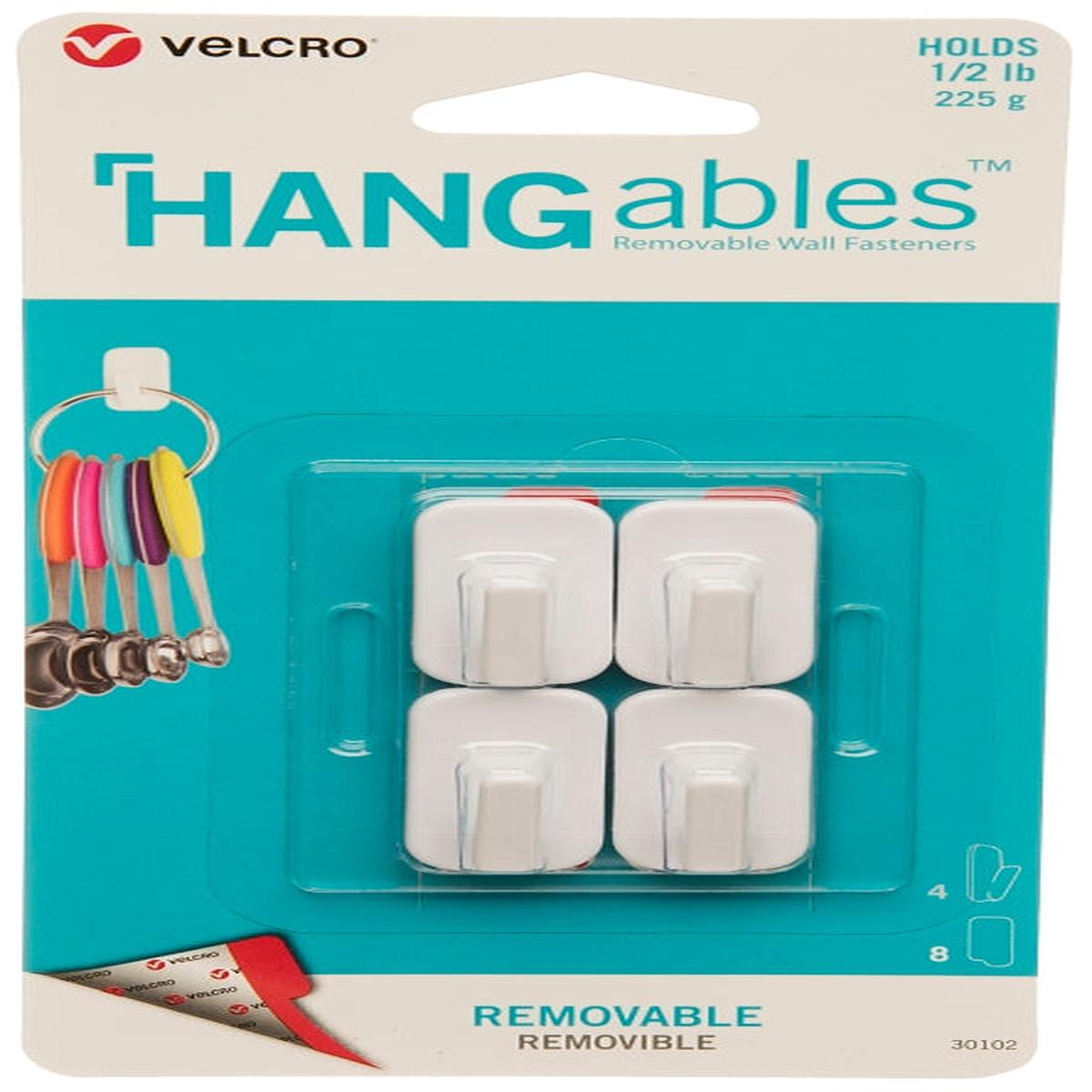 VELCRO Brand HANGables VEL-30102-USA Removable Wall Hook 05 lb 4-Hook White