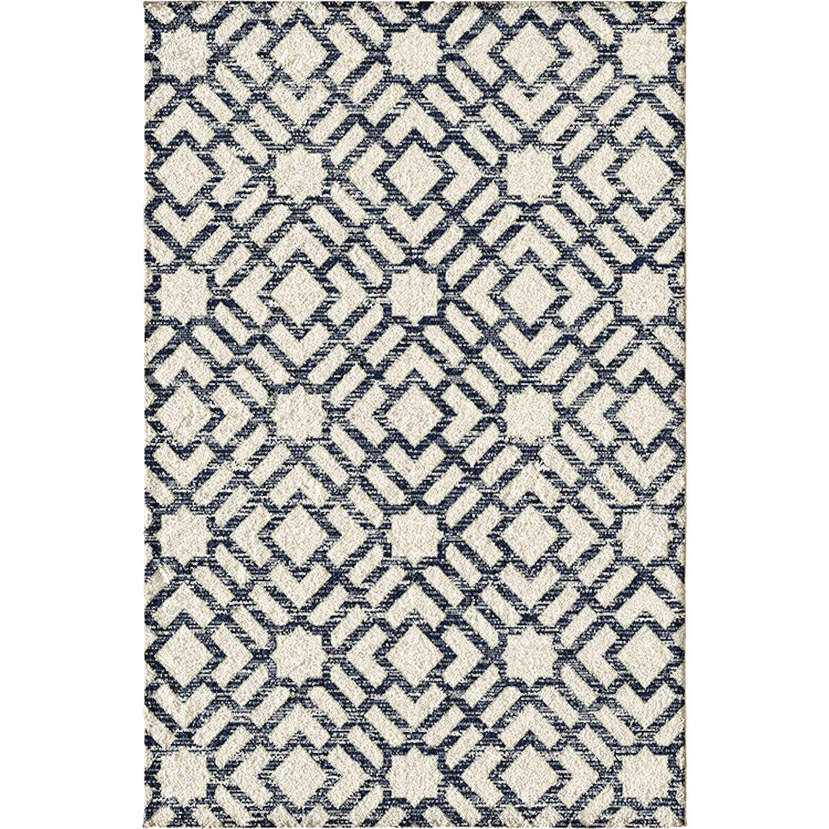 Backyard Bungalow Newell 6 Ft 7 In x 9 Ft 6 In Navy Geo Plush Outdoor Rug