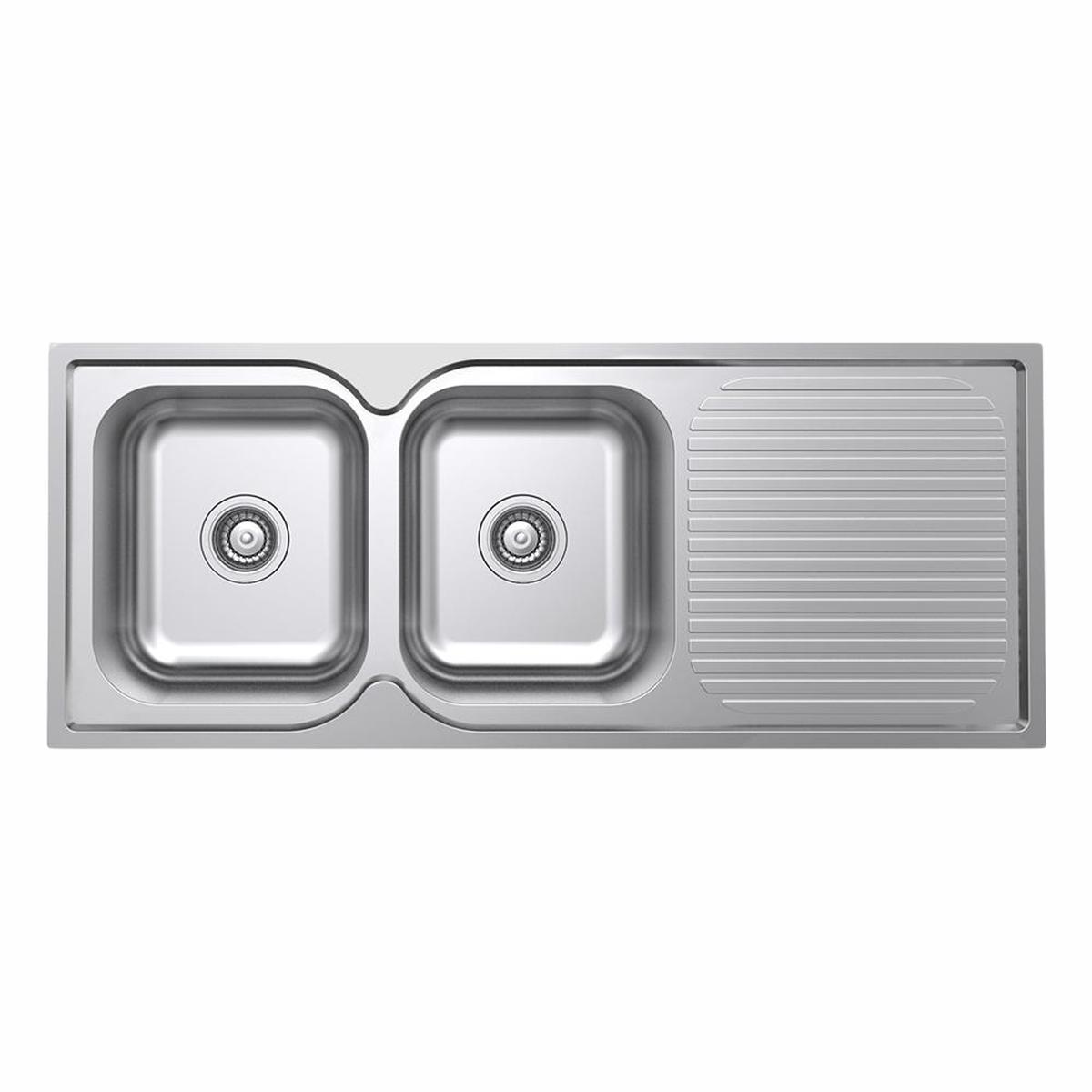 Argent Format 1180mm Double Sink with Right Hand Drainboard 1 Tap Hole Stainless Steel