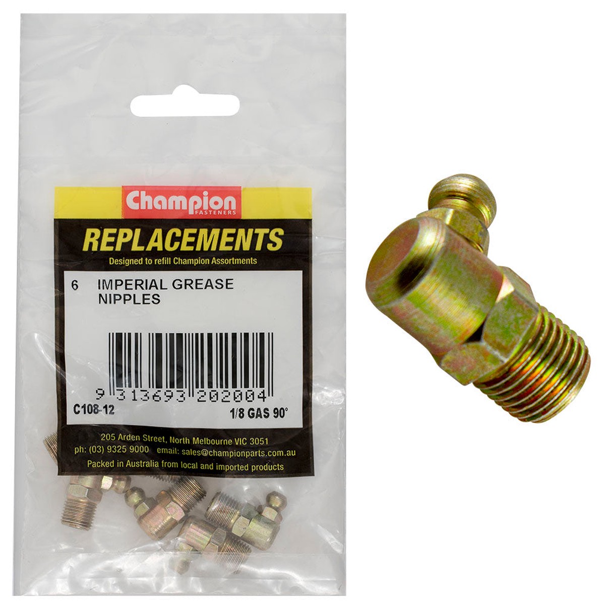 Champion 1/8in NPT (Briggs) 90Deg. Grease Nipple - 25pk