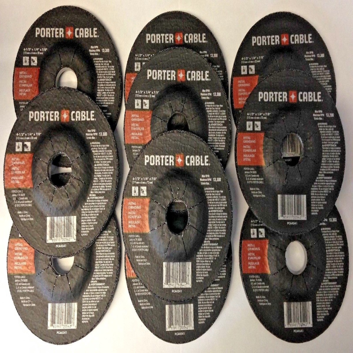 Porter Cable 4-1/2" x 1/4" x 7/8" Metal Grinding Wheels 10 Pack PCA4541