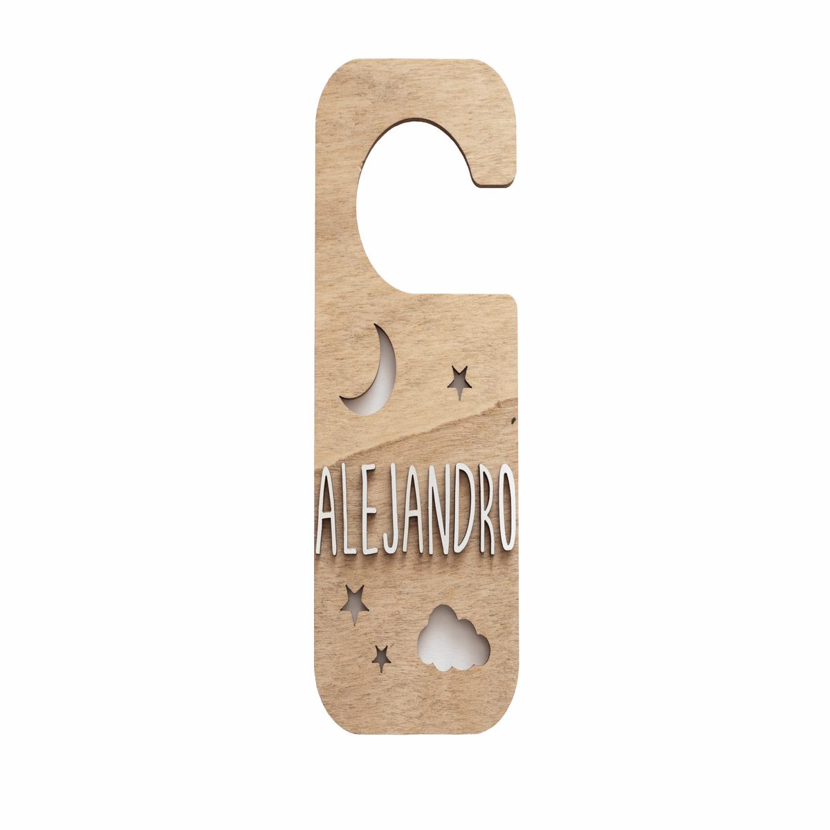 Vintiun - Wooden Door Knob Plate Moon/Clouds/Stars + Lettering Kit