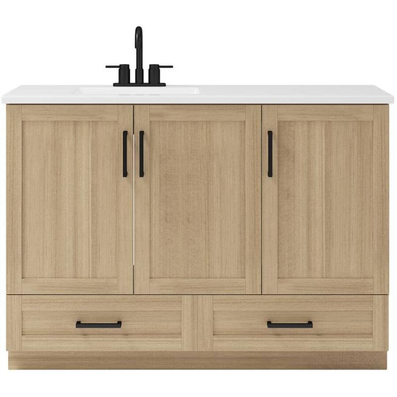 49" x 19" Marien Vanity with Cultured Marble Top - 3 Doors + 2 Drawers, Brown