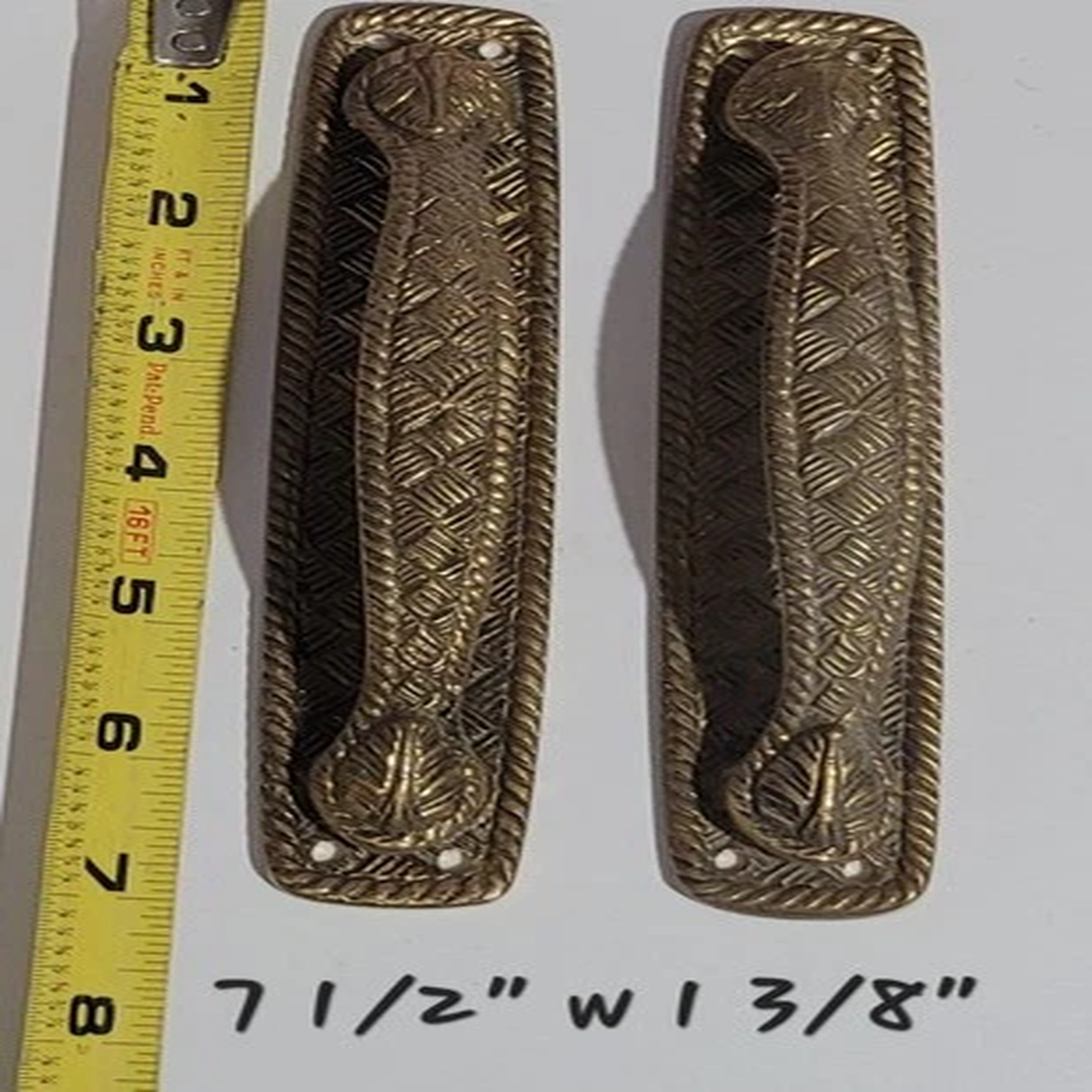 Antique Brass Sash Pulls Ornate Basketweave Aged Patina 7 1/2" Matching Pa