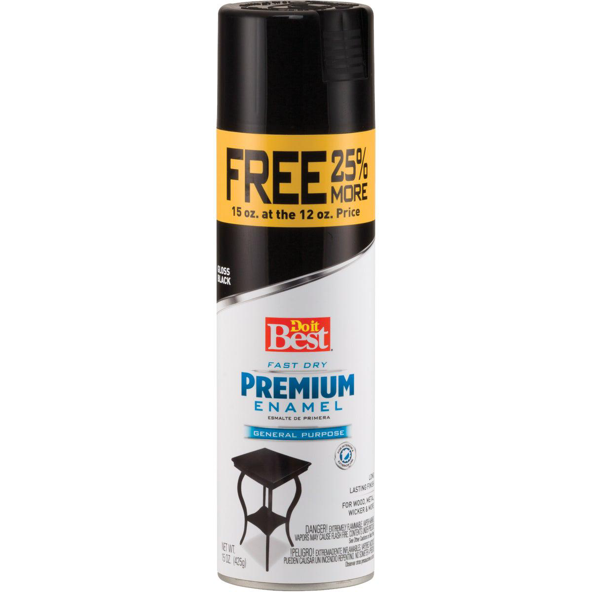 Do it Best Premium Enamel 15 Oz Gloss Bonus Can Spray Paint Black