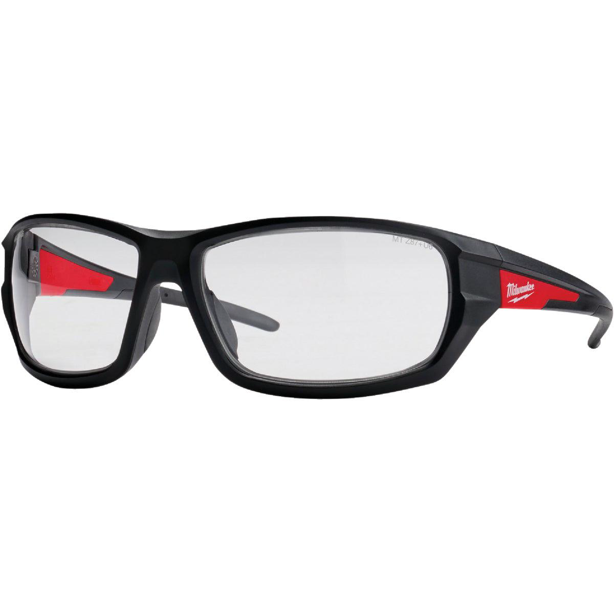 Milwaukee Red 038 Black Frame High Performance Safety Glasses with Clear Lenses