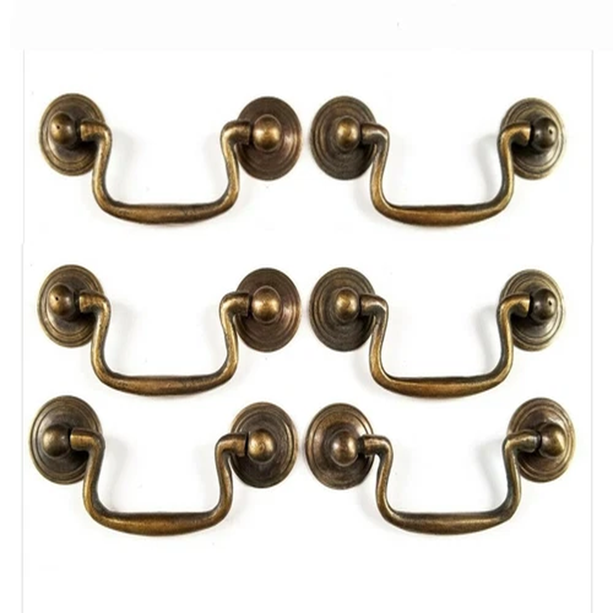 6 x Ant.Style Brass Swan Neck Bail Pull Drawer Cabinet Handles 2-3/4"cntr #H43