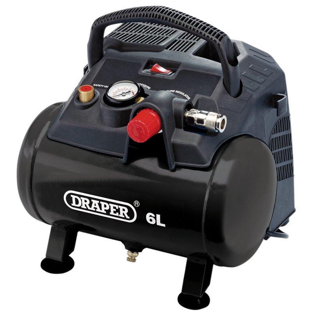 Draper 02115 6L Oil-Free Air Compressor 1.2KW Portable Compact 1.5HP 6.5CFM 8KG