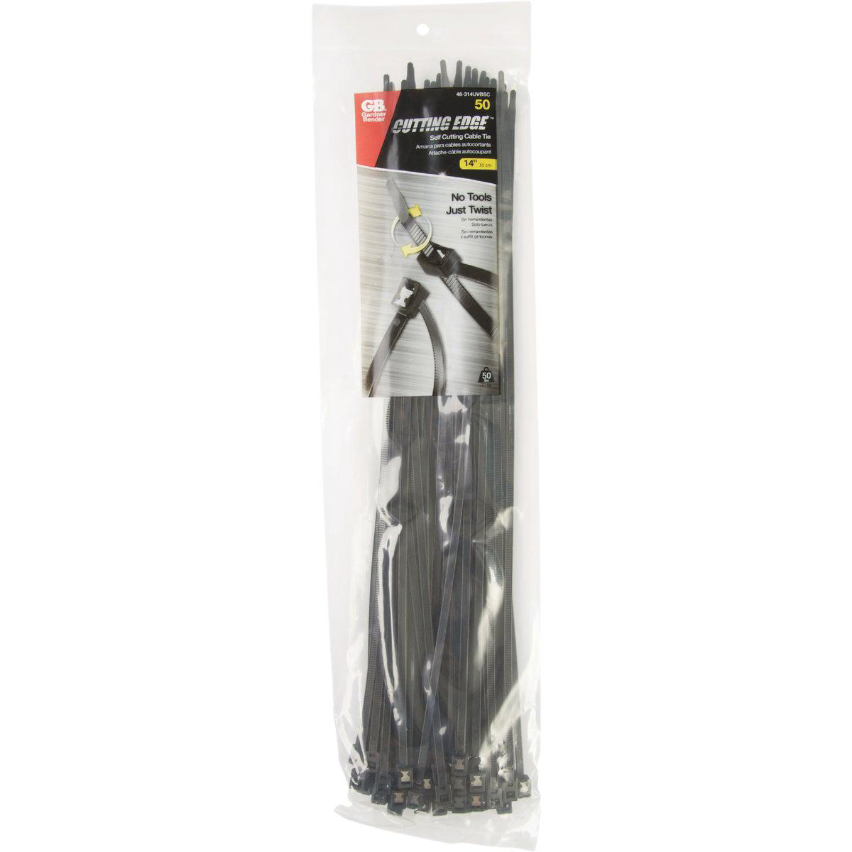 Gardner Bender Cutting Edge 14 In x 017 In Black Nylon Self-Cutting Cable Tie (50-Pack)