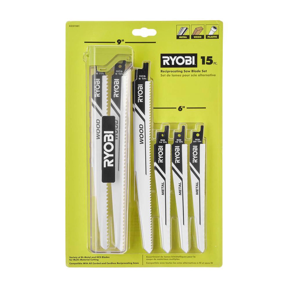 15 PC. RECIPROCATING SAW BLADE SET