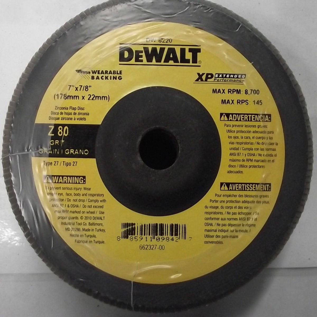 DEWALT DW8220 7" x 7/8" Z80 Grit T27 WB Flap Disc 5pc