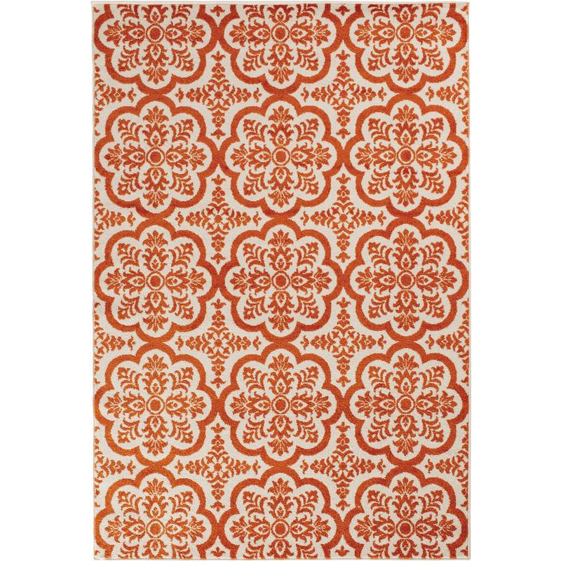 Backyard Bungalow Contoy 6 Ft. 7 In. x 9 Ft. 6 In. Orange Tile Plush Outdoor Rug
