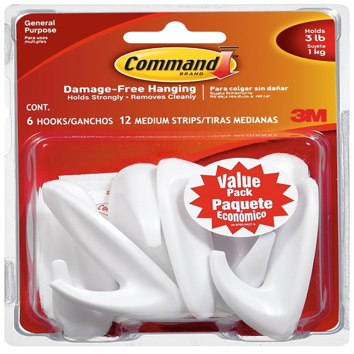 Command 17081-VP-6PK Designer Hook 3 lb 6-Hook Plastic White