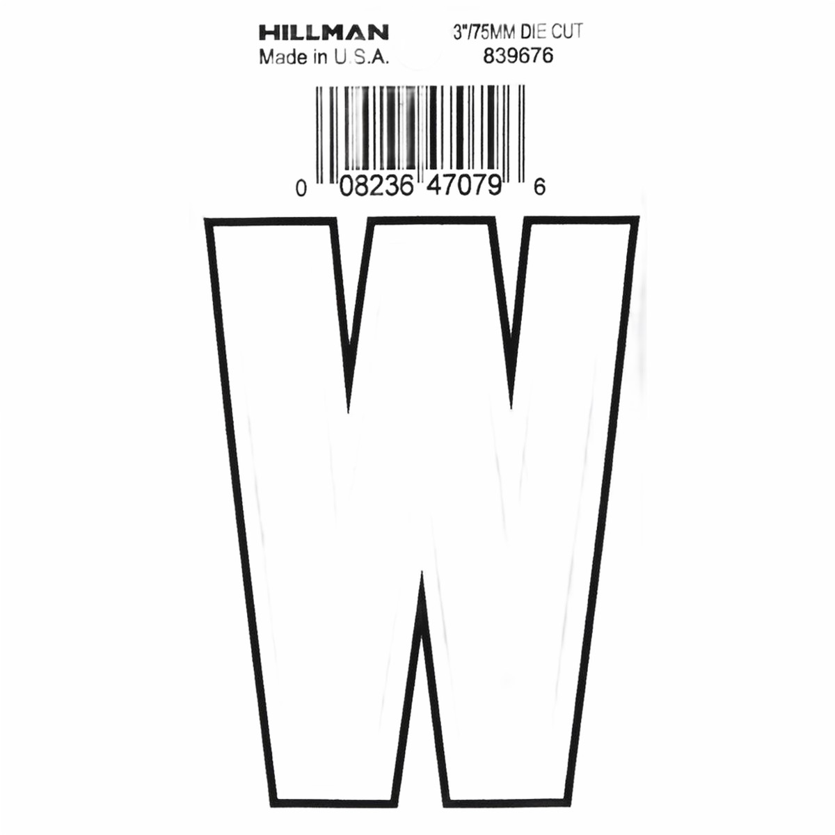 Hillman 3 in White Matte Die Cut Vinyl Sticker Thin Letter W