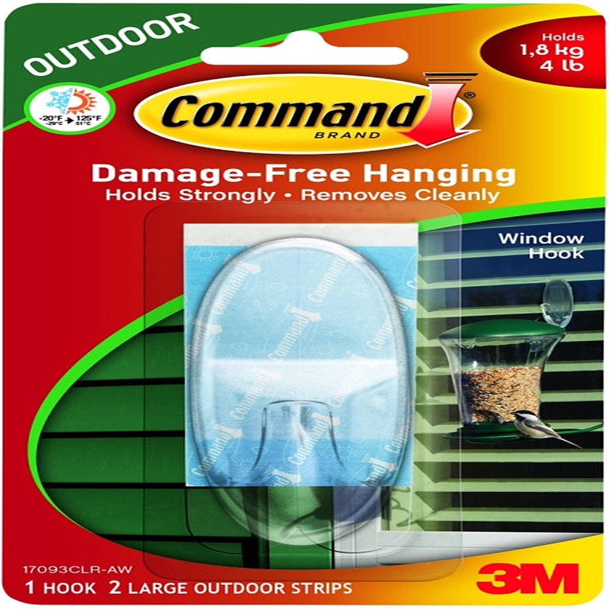 Command 17093CLR-AW Window Hook 3-38 in L x 1-38 in W x 1 in H Dimensions 4 lb 1-Hook Plastic Clear