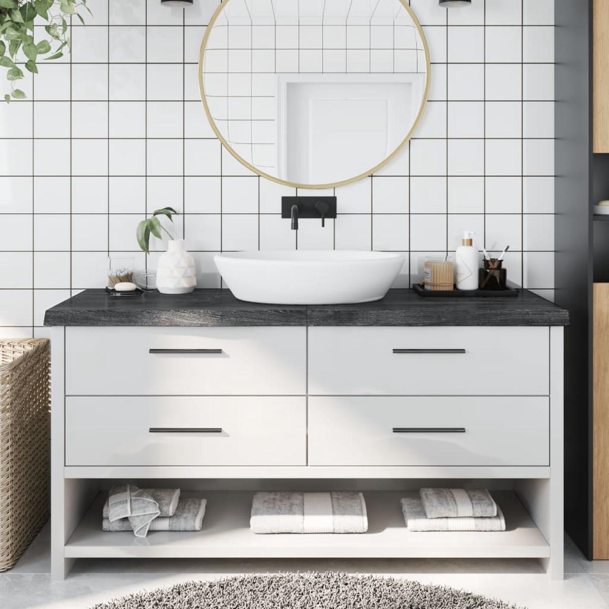 Berkfield Bathroom Countertop Dark Grey 160x60x6 cm Treated Solid Wood
