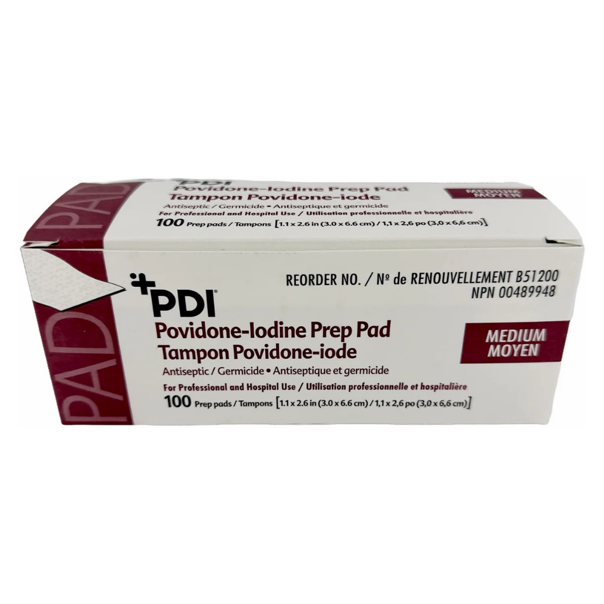 LEO L-B51200-100 PDI Povidone-Iodine Medium Prep Pad - 100/Box