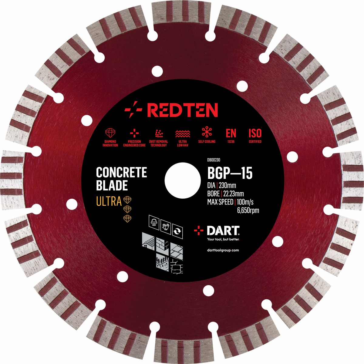 DART DB00250 Red Ten BGP-15 Diamond Blade 350Dmm x 20B