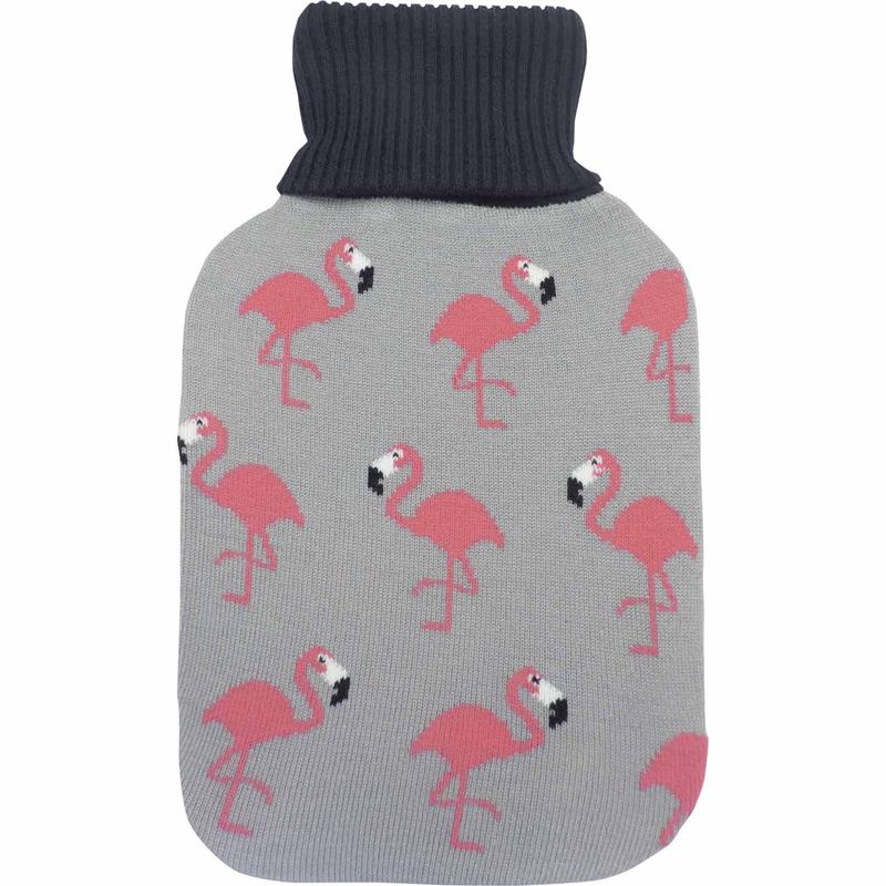 Nouveau Knitted Hot Water Bottle Cover Flamingo