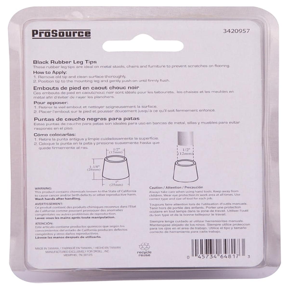 ProSource FE-50632-PS Furniture Leg Tip Round Rubber Black 12 in Dia 1-18 in H