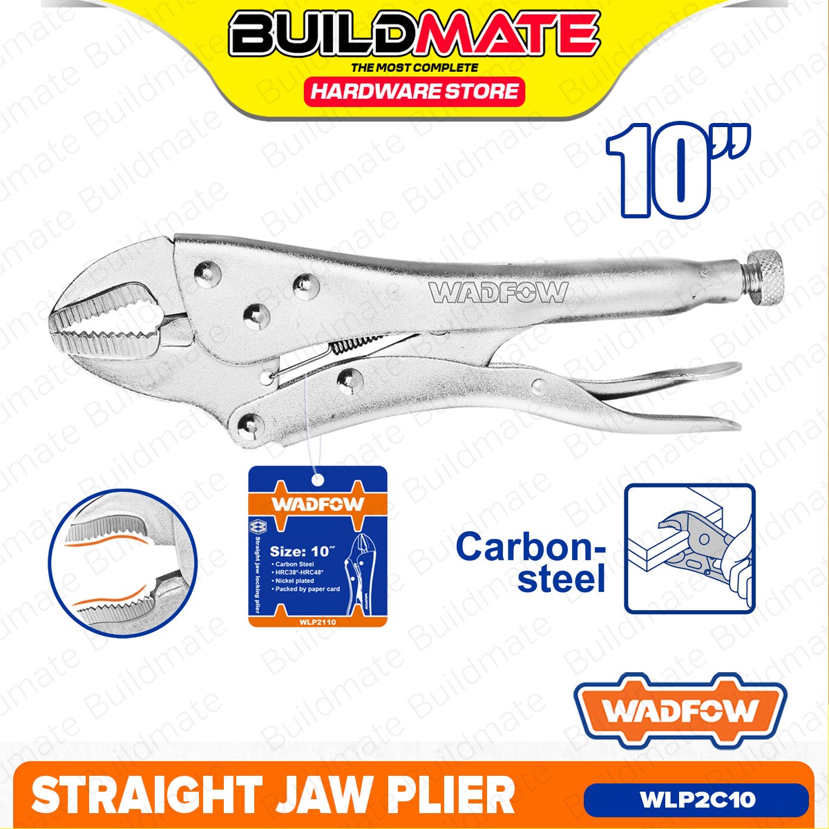 BUILDMATE Wadfow Straight Jaw Plier 10" Inches Nickel Plated Jaws Lock Vise Grip Long Nose Locking Pliers Hand Tool WLP2C10 - WHT