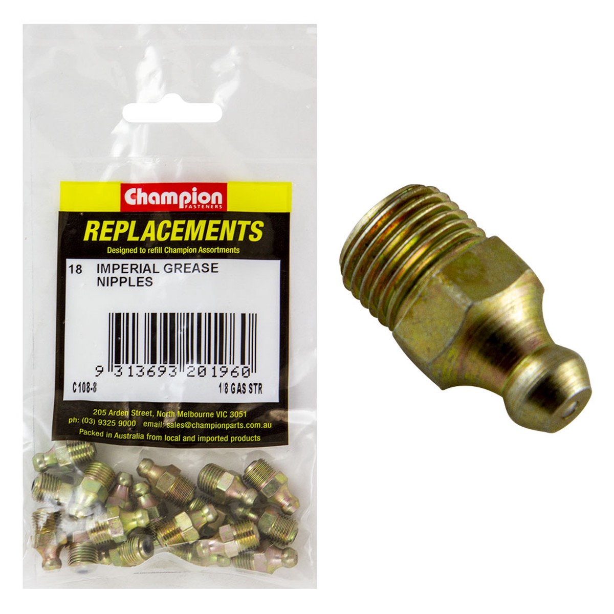 Champion 1/8in BSP (Gas) Straight Grease Nipple - 25pk