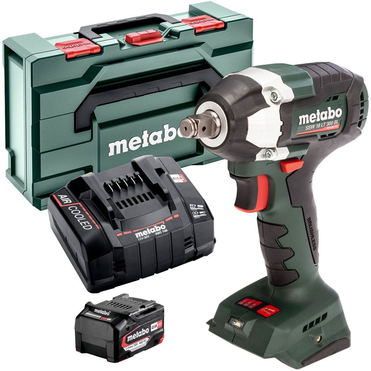 Metabo SSW 18 LT 300 BL 18V Brushless 1/2" Impact Wrench with 1 x 4.0Ah Battery Quick Charger & Metabox