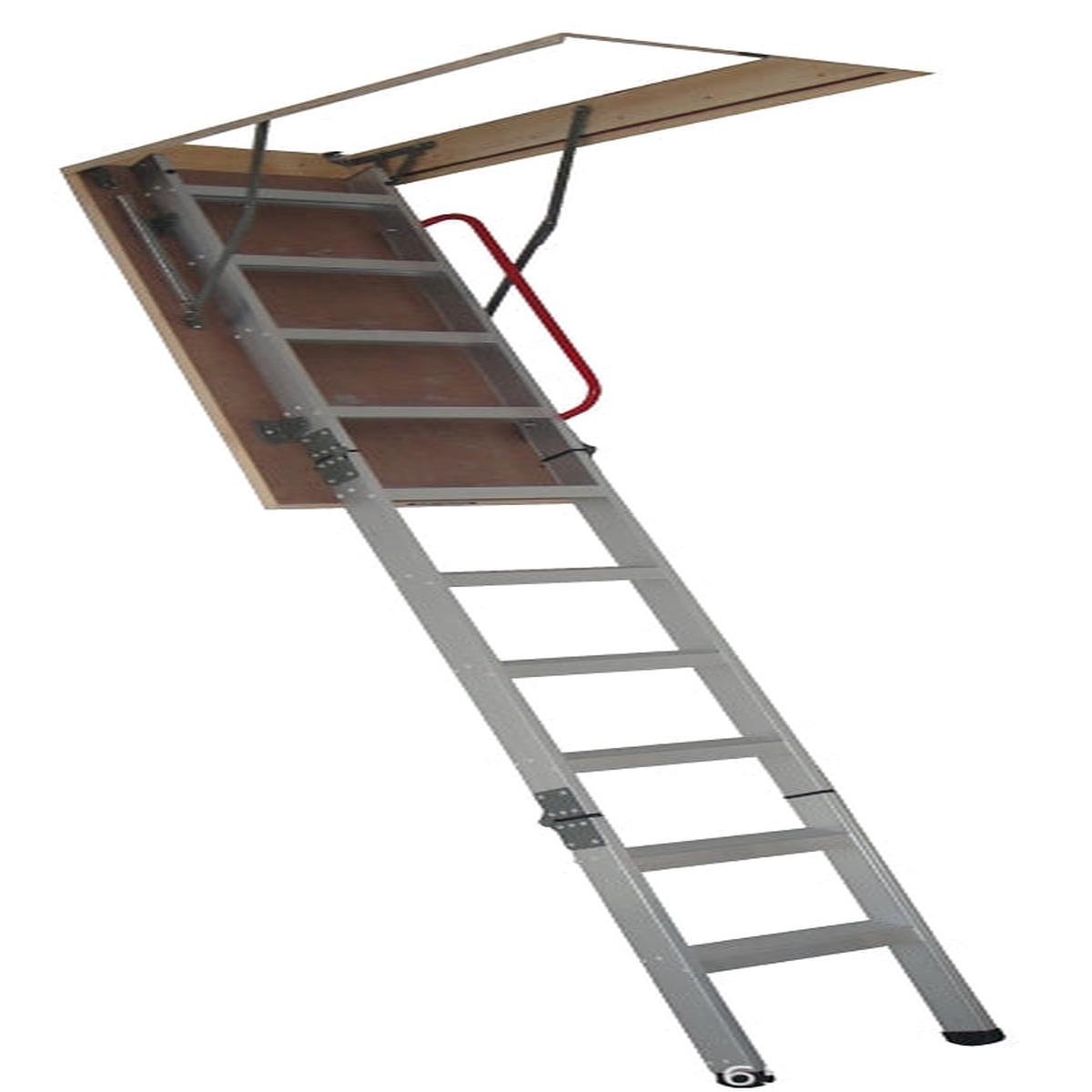 Nuvo Iron ALA225X54 Attic Ladder, 10 ft H Ceiling, 54 in L x 25-1/2 in W Ceiling Opening, 12-Step, 330 lb, Aluminum
