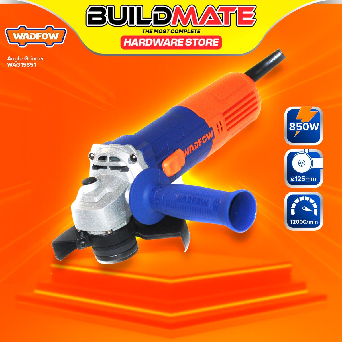 BUILDMATE Wadfow Angle Grinder 850W / 900W Electric Polishing and Grinding Machine Cutting Power Tool WAG15851 / WAG15902 - WPT