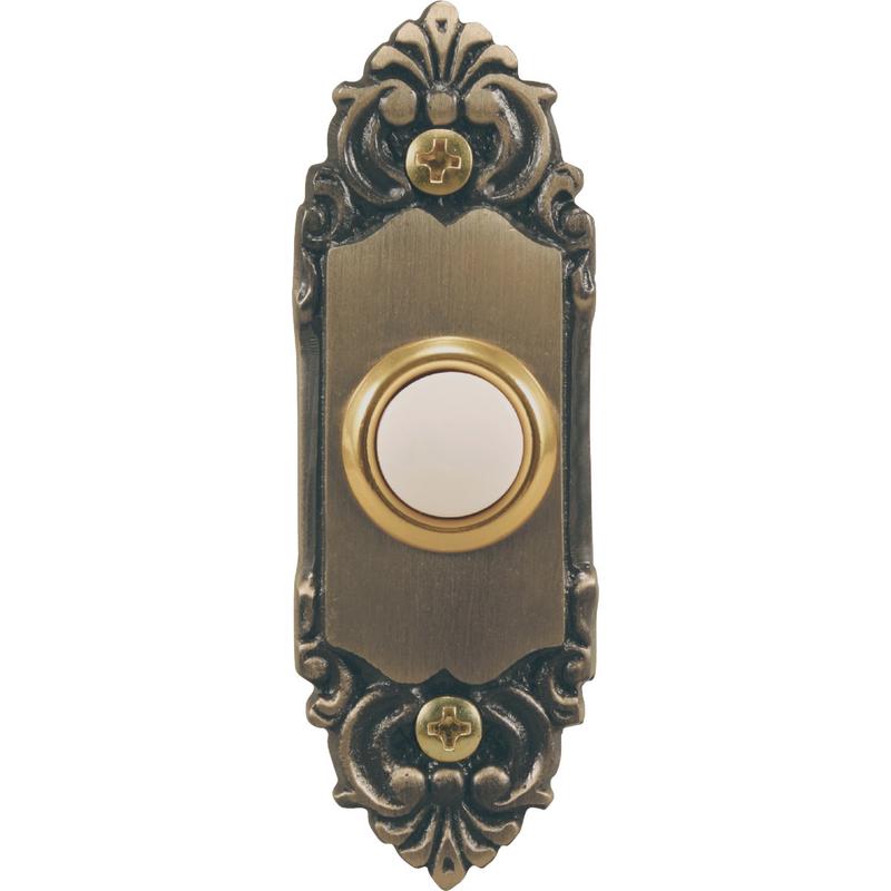 Heath Zenith Wired Antique Brass Fleur de Lis LED Lighted Doorbell Push-Button