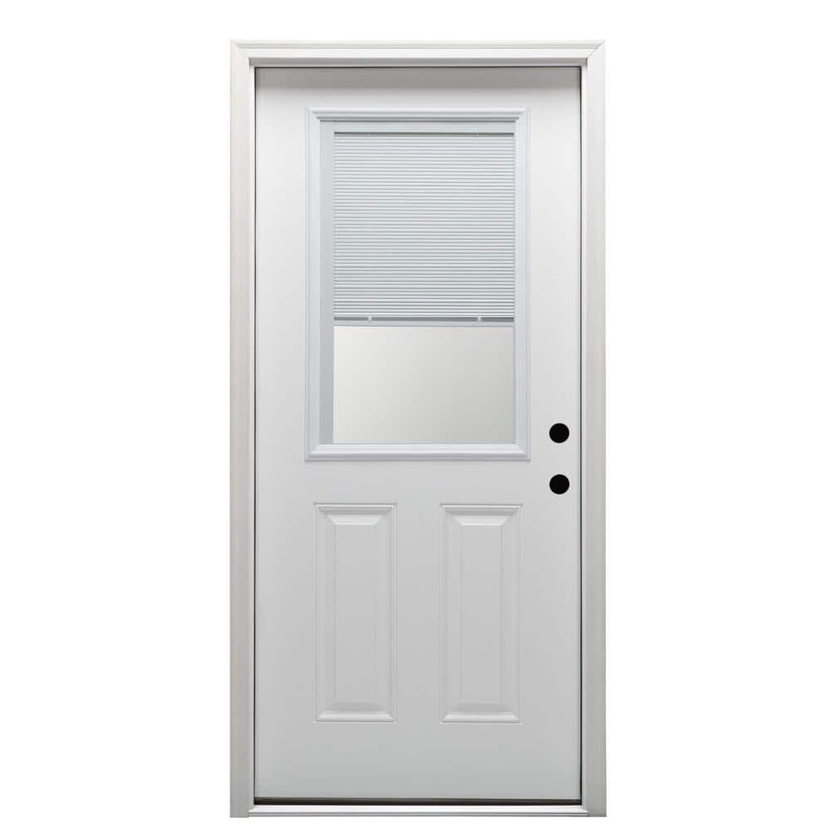 30 in. x 80 in. Internal Blinds Left-Hand 1/2-Lite Clear 2-Panel Classic Primed Fiberglass Smooth Prehung Front Door