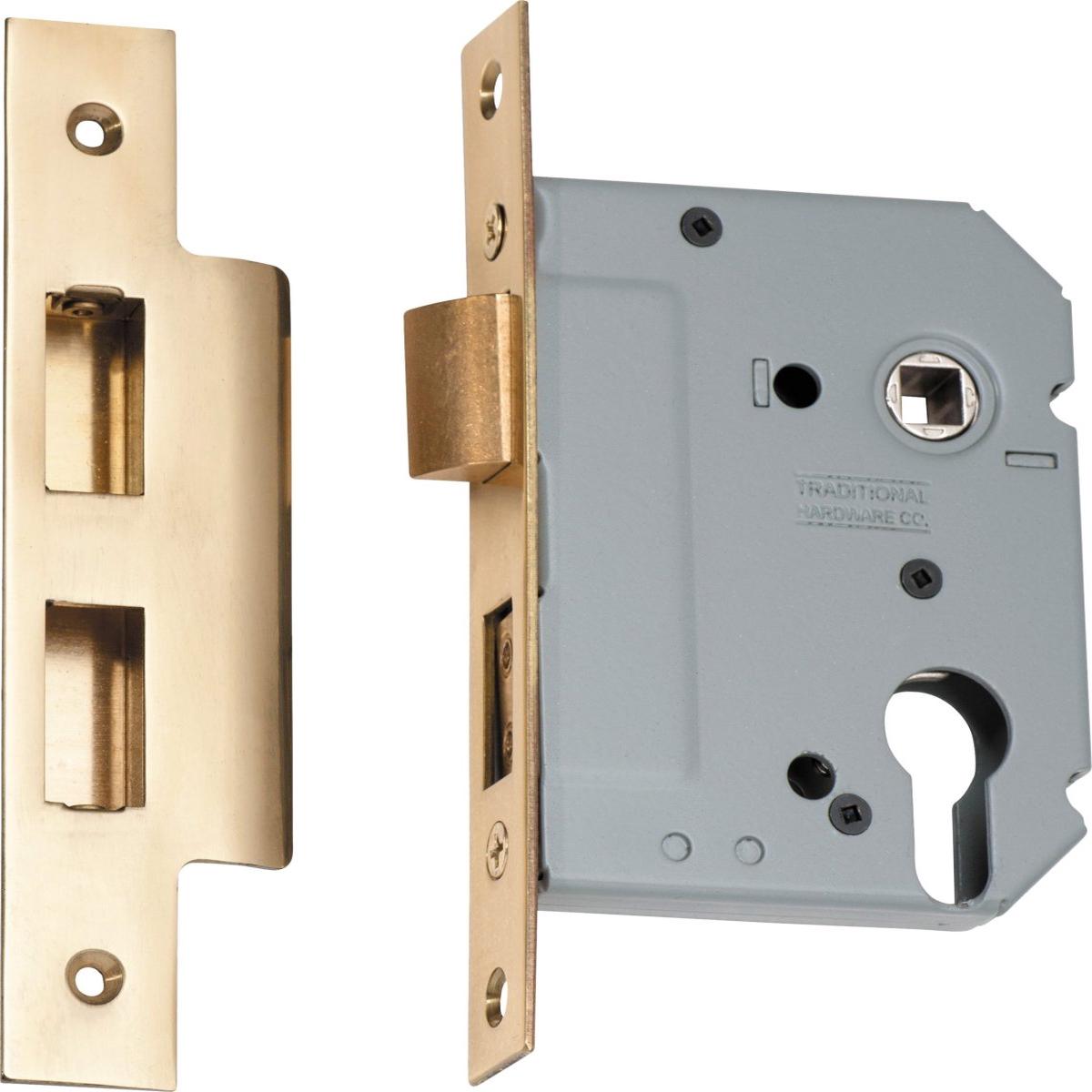 Euro Mortice Lock 46 & 57mm Backsets By Tradco - Polished Brass | 57mm