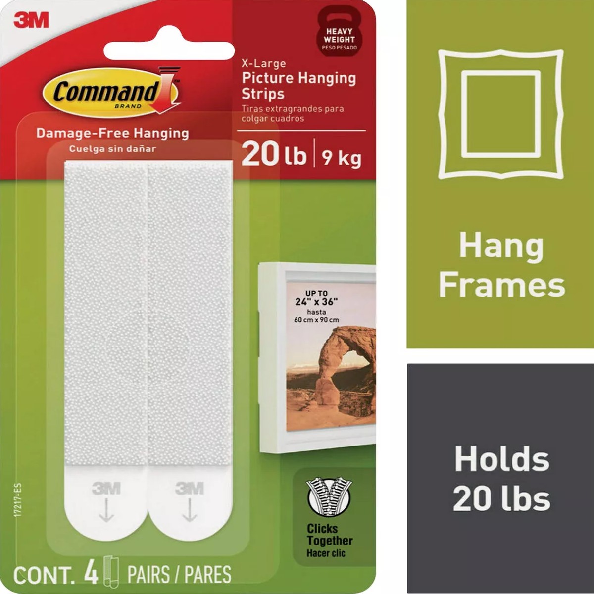 3M Command 20 Lb White Picture Hanging Strips 4 Pairs