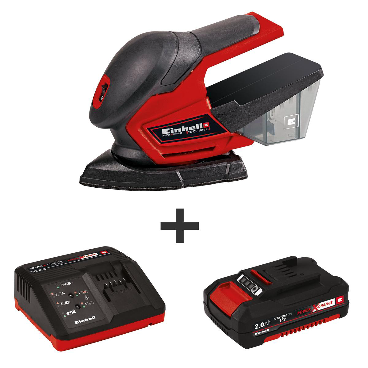 EINHELL TE-OS 181 Li Power X-Change 18-Volt Cordless 24000-OPM Compact Detail Palm Sheet Sander w Dust Collection Box Dust Extraction Adapter 6pcs of Abrasive Paper Kit (w 20-Ah Battery Fast