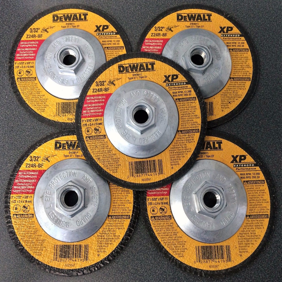 DEWALT DW8811 5 x 3/32 x 5/8-11 XP Metal/Stainless Cutting & Notching Wheel 5PC