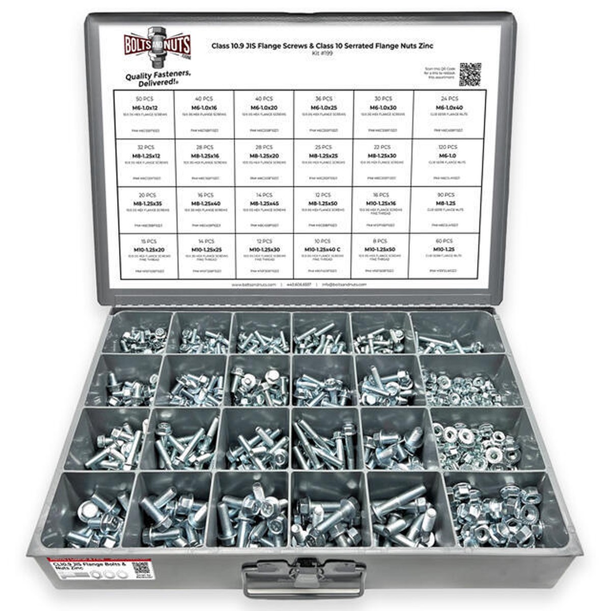 Metric Class 10.9 JIS Hex Flange Frame Bolts & Serrated Nuts Assortment M6-M10 763 PCS