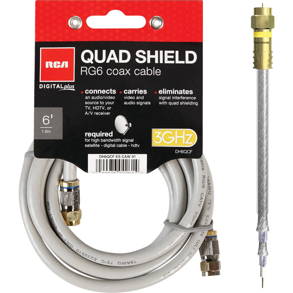 RCA 6 Ft Gray Digital Plus Quad RG6 Coaxial Cable