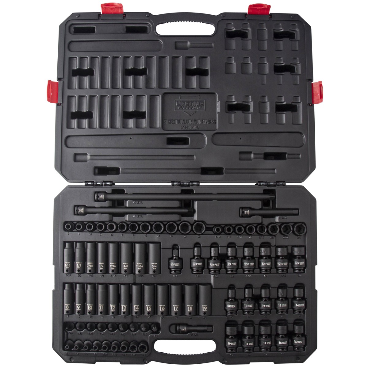 3/8" DRIVE SAE & METRIC 6 POINT STANDARD & DEEP WITH UNIVERSAL SOCKETS , STAR & EXTERNAL STAR BIT 80-PIECE MASTER IMPACT SOCKET SET