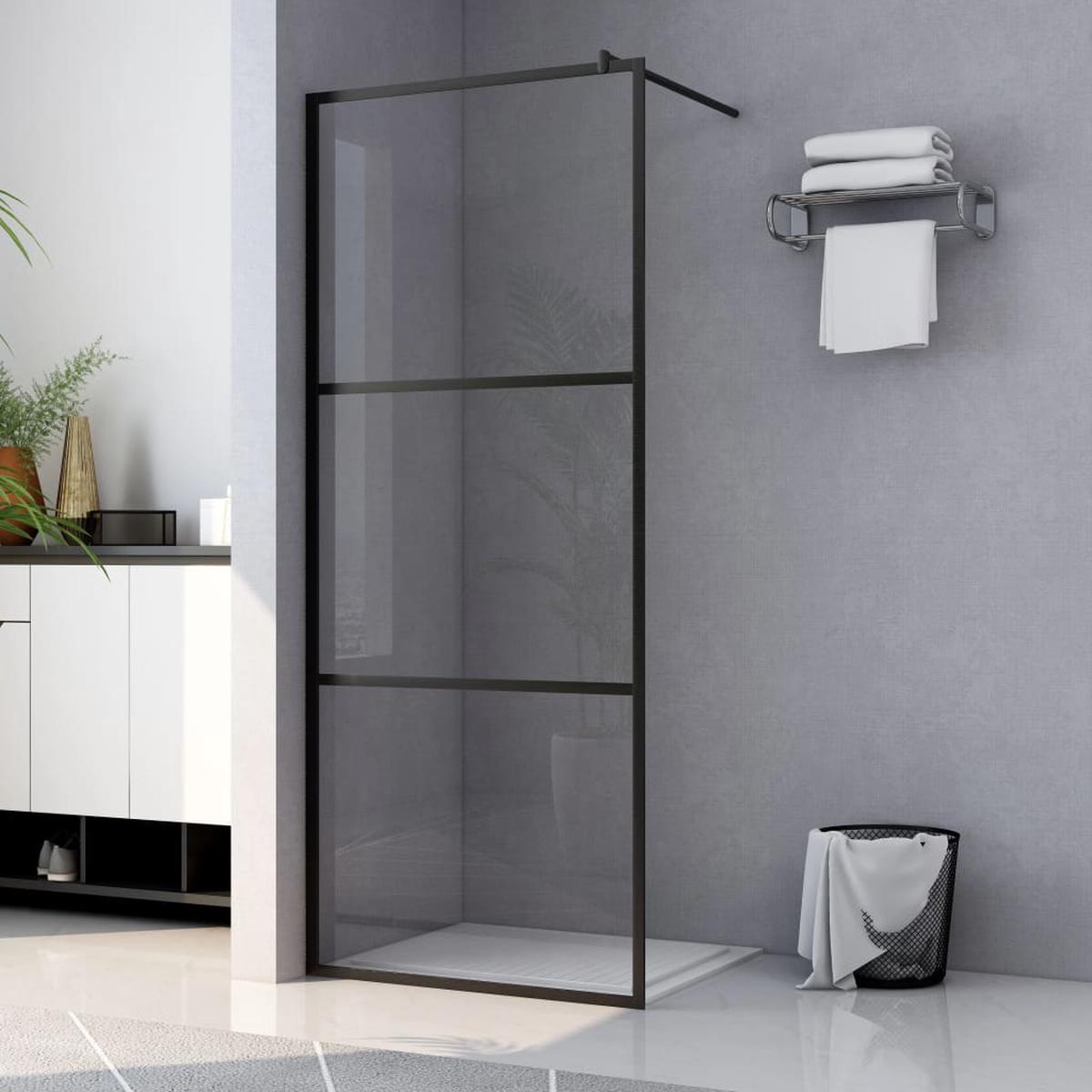Berkfield Walk-in Shower Wall with Clear ESG Glass Black 100x195 cm